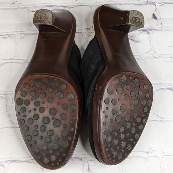 UGG Shearling Lined Black Suede Heeled Mules Clogs - Picture 7 of 14